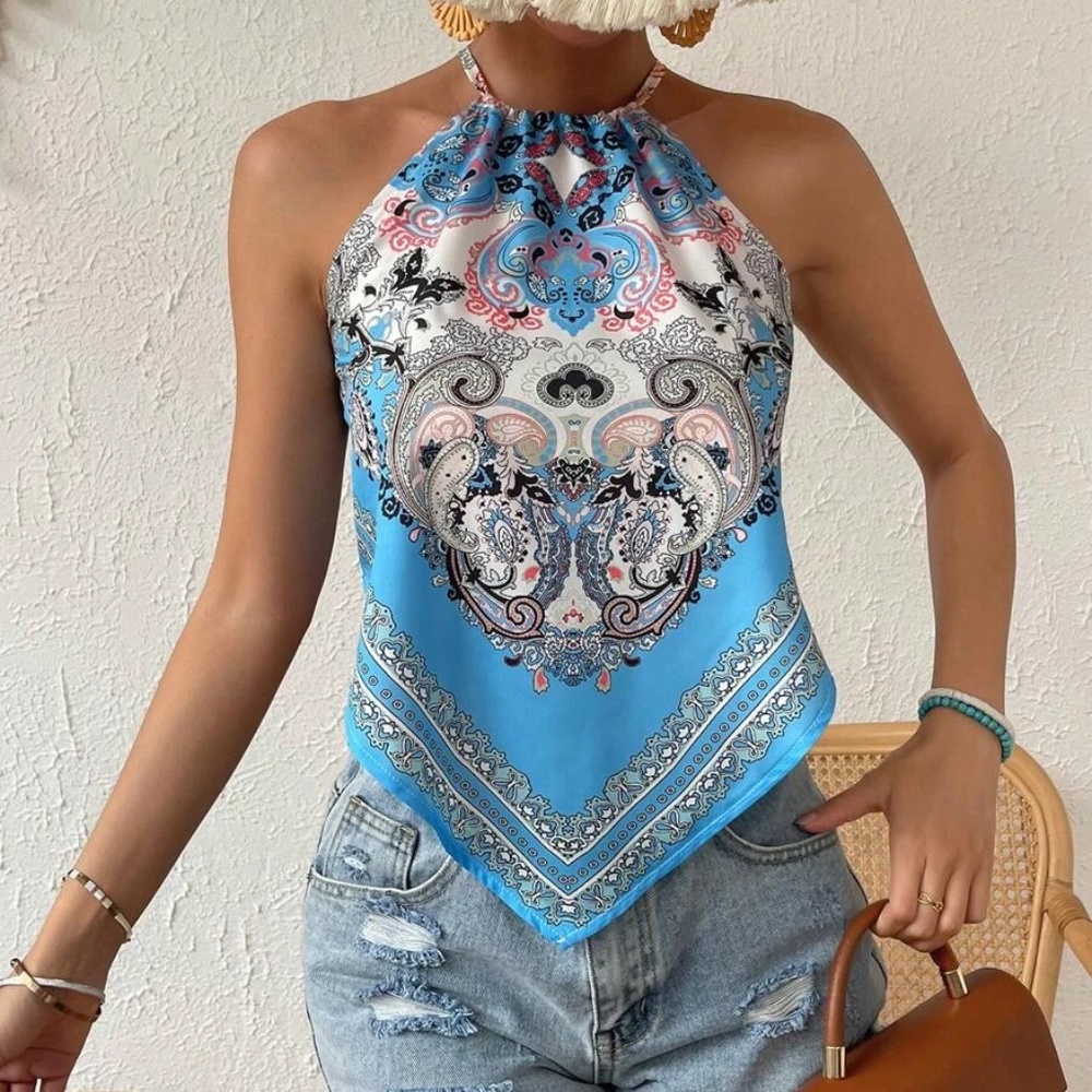Paisley Print Satin Cami Tank Top - Picture 9 of 10